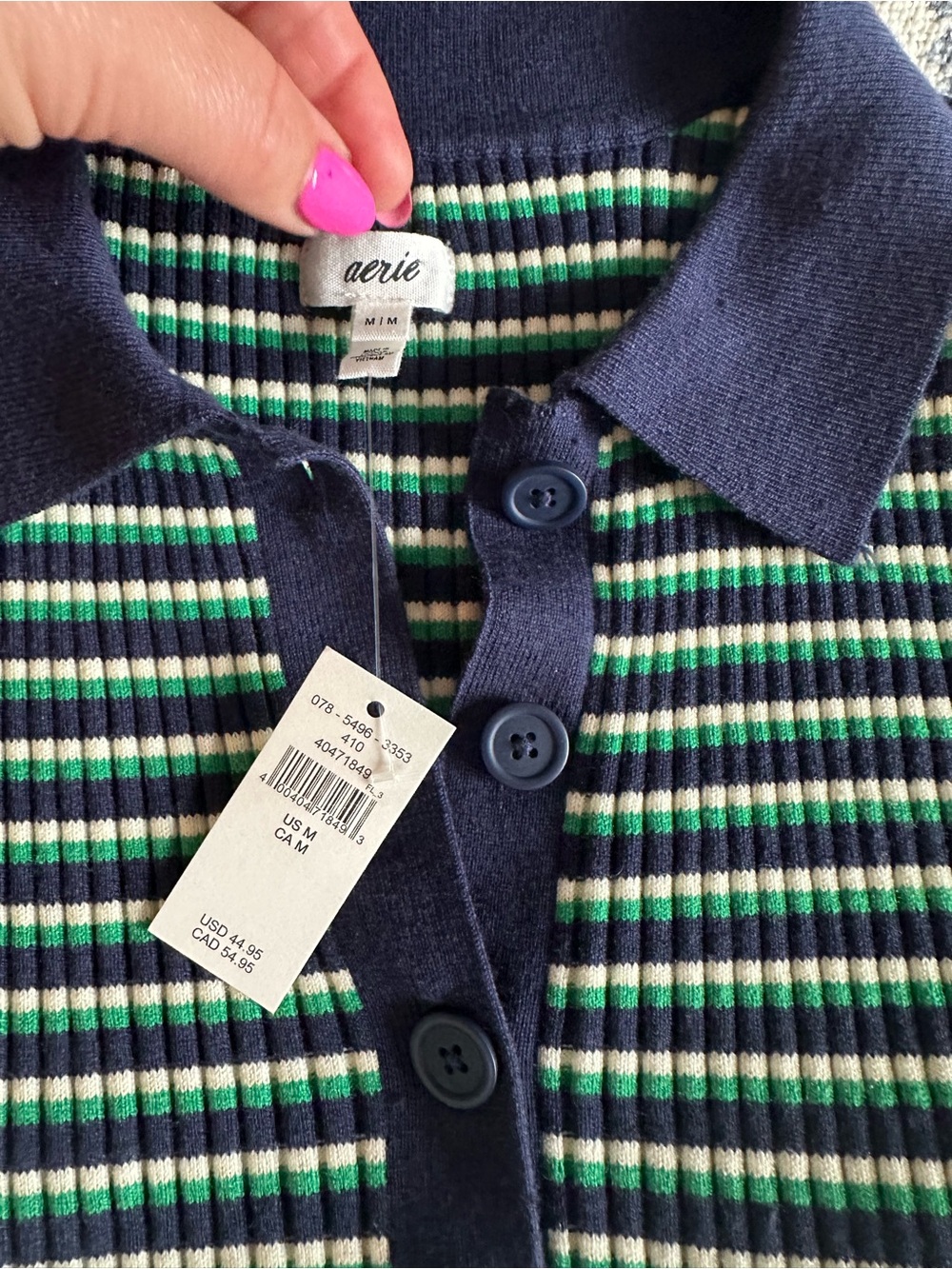 aerie Navy, Green & White Striped Ribbed Polo Tee - Picture 6 of 6